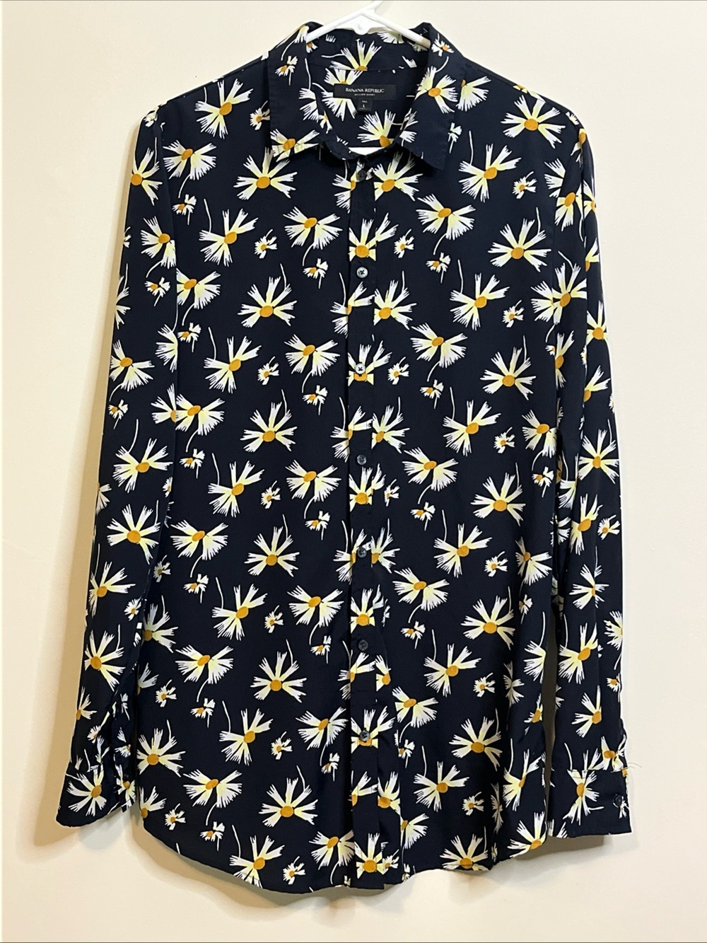 Women’s Banana Republic Black Floral Long Sleeve Button Up Tunic Large Tall LT